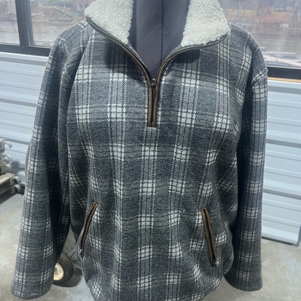 Orvis Gray Plaid Teddy Jacket with Sherpa Lining